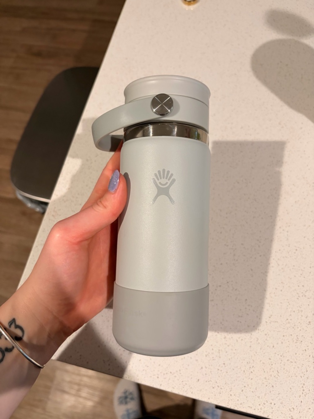 Hydro Flask Matte Pale Gray Travel Bottle with Carry Handle